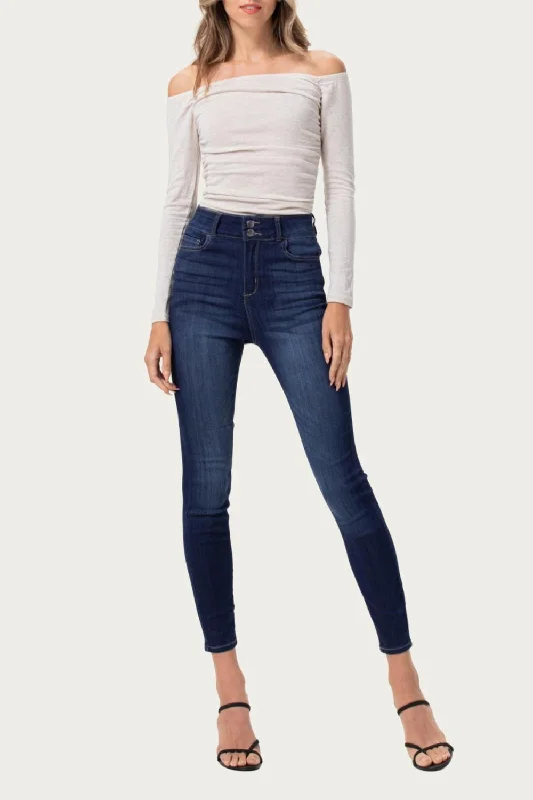 Stretch tight trousers for women with deep waistband for extra comfort and fit -High-Rise Stretch Skinny Jeans In Dark Denim