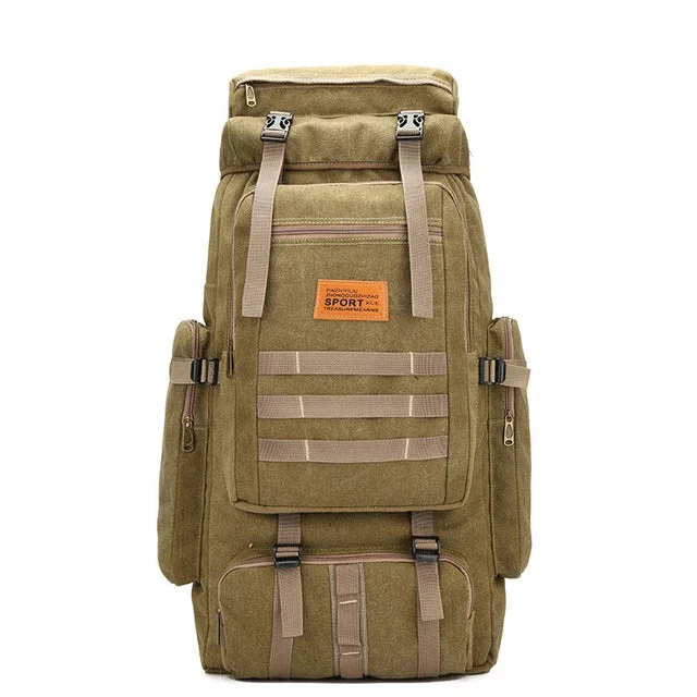 Minimalist black backpack for sleek professional use -60L Large Military Molle Canvas Backpack