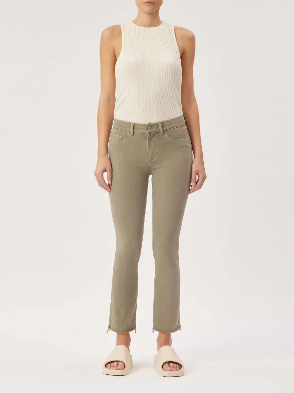 Vintage-inspired tight trousers for women with buttoned waist and retro charm -Mara Straight: Mid Rise Instasculpt Ankle In Sage