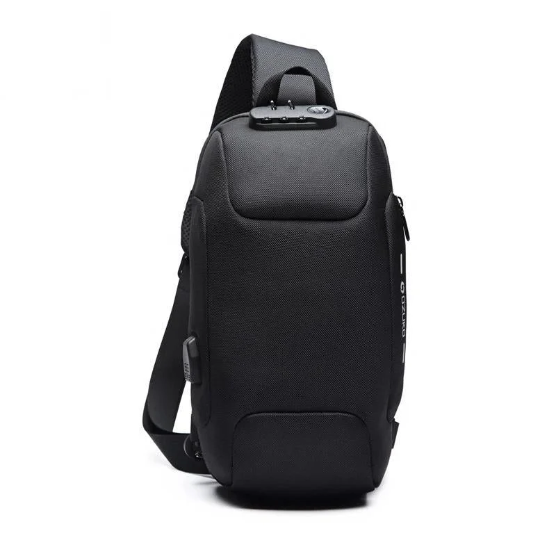 Anti-theft backpack with hidden zipper security -Men's Small Anti-Theft Sling Backpack with TSA Lock and USB Charging