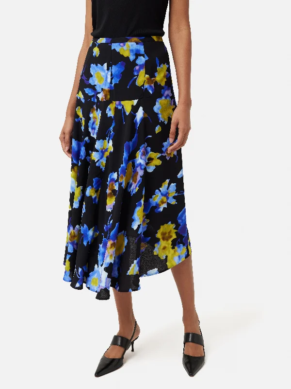 Purple Dresses for Royalty -Haze Floral Crepe Skirt | Blue