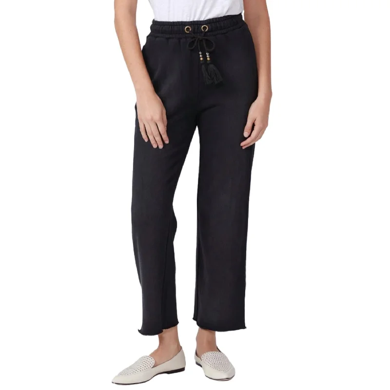 Soft fabric tight trousers for women with breathable material for year-round wear -Fleur Wide Leg Sweatpants In Black