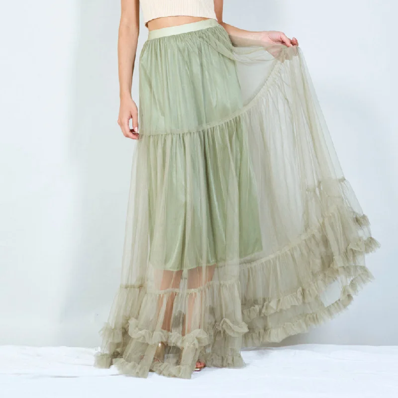 Halter Dresses for Chic Style -Tiered tulle maxi skirt wholesale