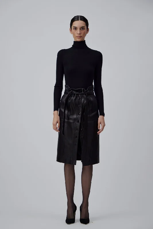 Buttoned Dresses for Stylish -LEATHER SKIRT IN GLOSSY BLACK