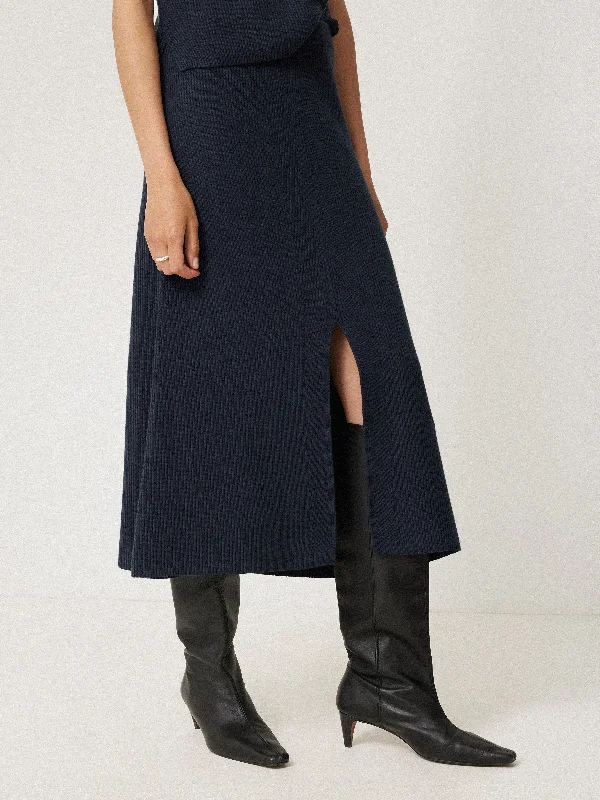 Contemporary Dresses for Fashion -Cotton Blend Knitted Skirt | Navy