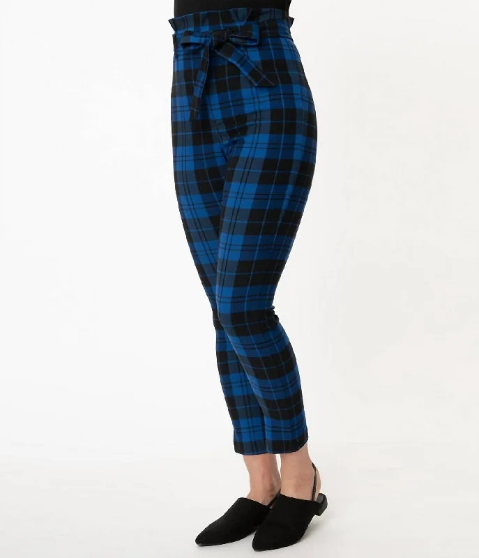 Vintage-inspired tight trousers for women with buttoned waist and retro charm -Angelina Pants In Blue/black