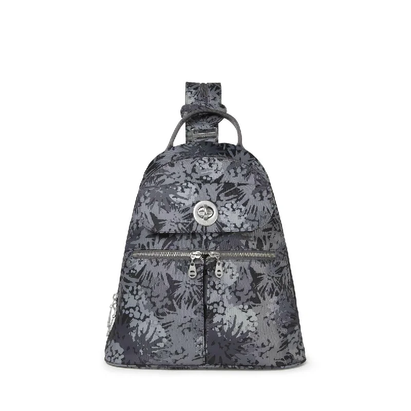 Sports gym backpack with shoe storage compartment -Baggallini Silver International Collection Naples Convertible Backpack