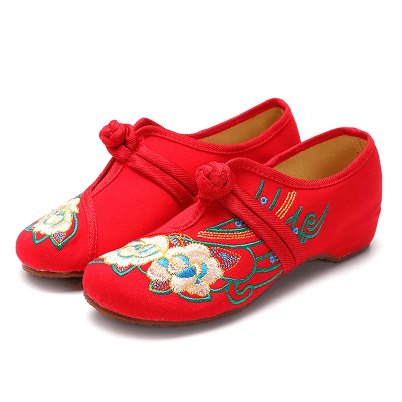 Loafers for women with buckle details and polished leather finish-Women Lace up Cloth Chinese Embroidered Flower Flat Loafers