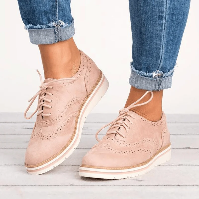 Loafers for women with faux fur lining for added warmth and luxury feel-Women plus Size Brogue Lace up Soft Lace up Casual Oxford Loafers