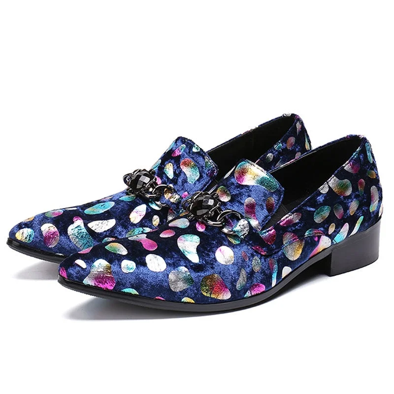 Loafers for women with buckle details and polished leather finish-Men's Business Bright Spot Printed Leather Slip On Block Heel Loafers