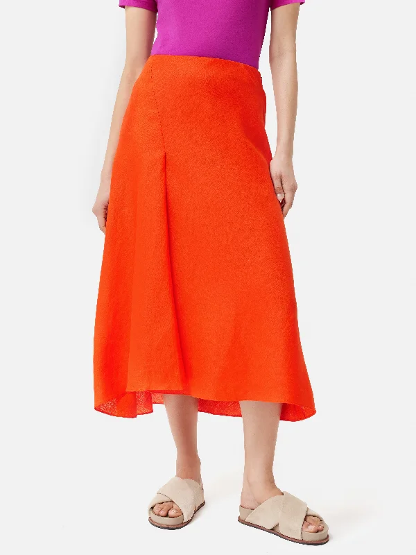 Fringed Dresses for Edgy -Linen Asymmetric Skirt | Orange