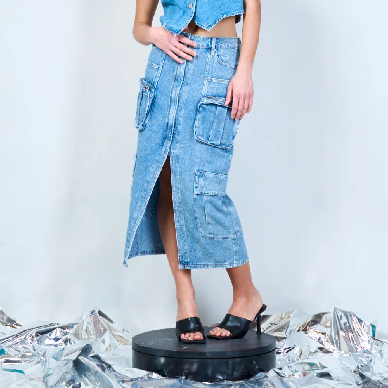 Low-waisted Dresses for Relaxed -High-waisted cargo denim skirt wholesale