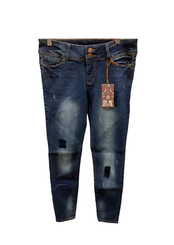 Leather tight trousers for women with edgy design and fashion-forward style -Women's Distressed Skinny Jean In Dark Wash