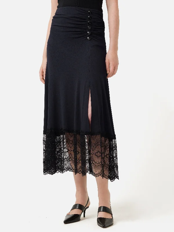 Ball Gown Dresses for Glamour -Lace Trim Jersey Skirt | Navy