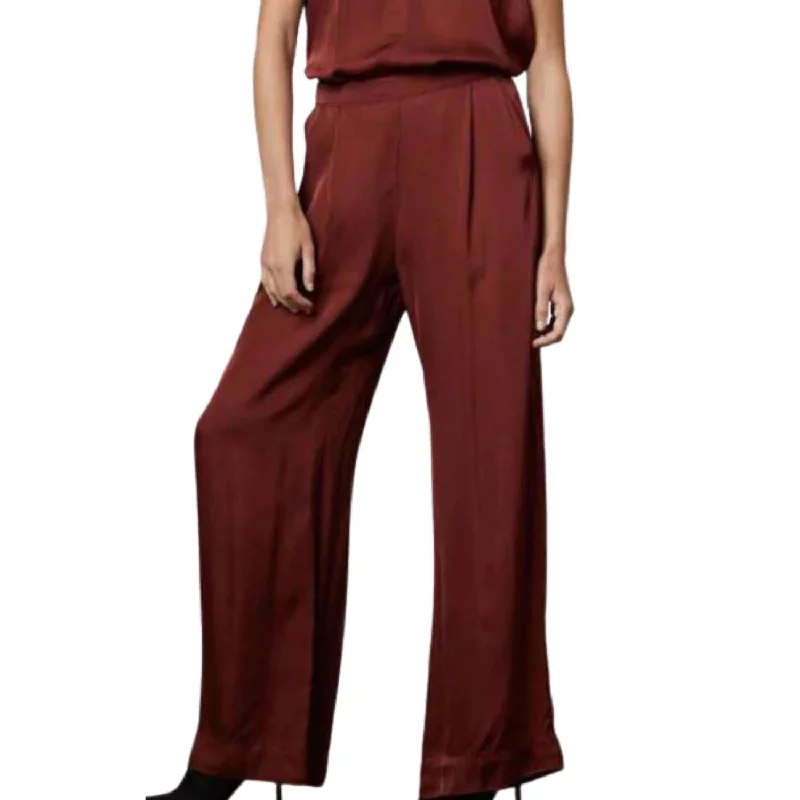 Relaxed fit tight trousers for men with stretch material for comfort and ease -Livi Satin Wide Leg Pant In Ruby