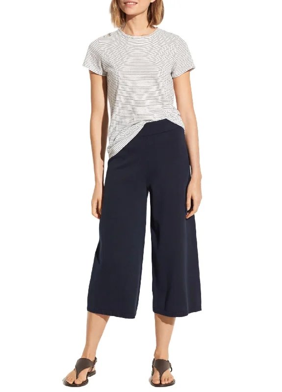 High-rise tight trousers for women with pleated front and classic look -Washed Culotte Pant In Navy