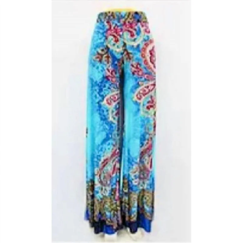 Tight trousers for women with cropped style and chic, modern finish -Women's Palazzo Pants In Turquoise Print