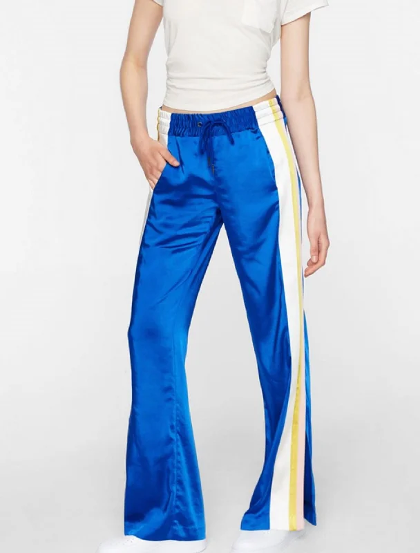 Tight trousers for women with elastic waistband for comfortable all-day wear -Triple Stripe Track Pant In Blue