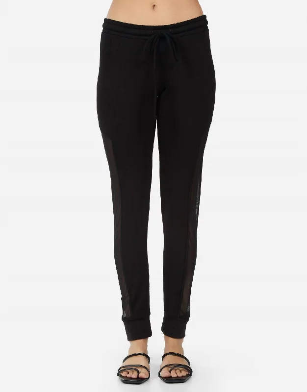 Casual tight trousers for women with cotton blend fabric for easy everyday wear -Payne Loungepant With Contrast Mesh In Black