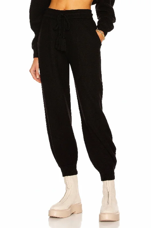 Comfortable tight trousers for women with soft cotton fabric and stretch -Alfie Boiled Knit Wool Jogger In Raven