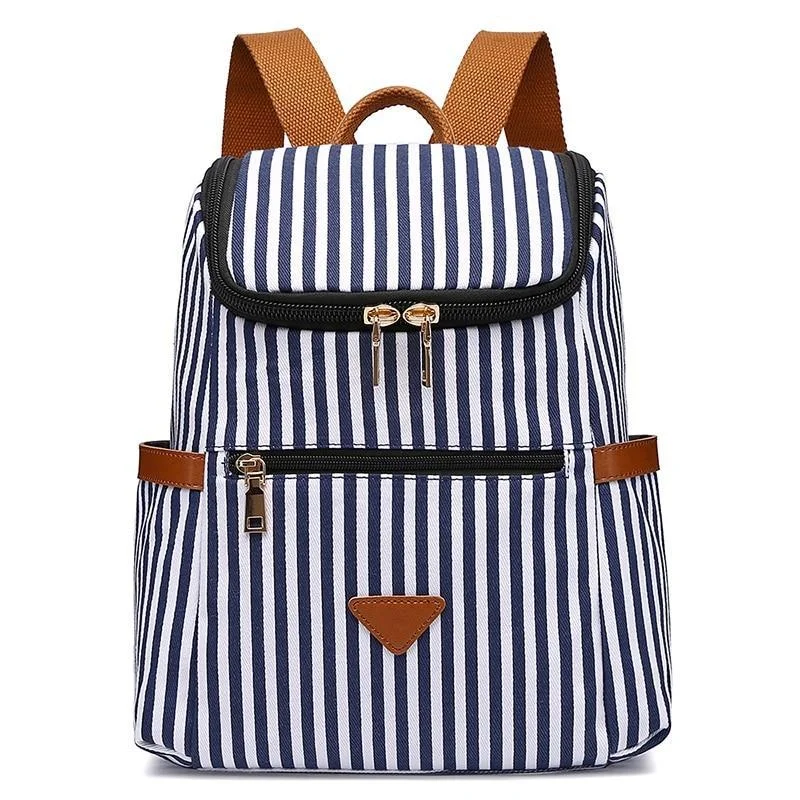 Hydration-compatible backpack for marathon running events -Women's Striped Canvas Backpack