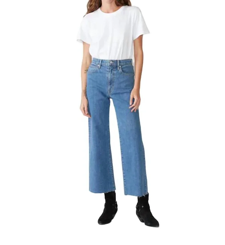 Tight trousers for women with faux leather material for sleek and modern look -Grace Crop Jeans In Forever Blue