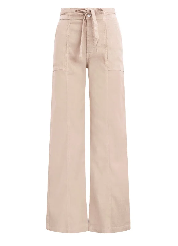 High-waisted tight trousers for women with tapered leg and vintage-inspired design -Tie Waist Wide Leg Trouser In Barefoot