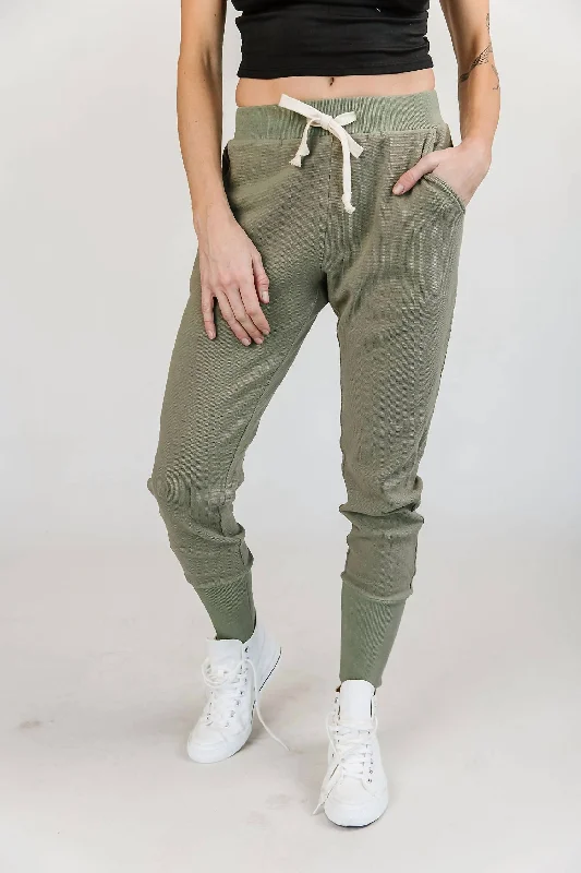 High-rise tight trousers for women with side zippers for easy styling -Waffle Knit Jogger In Willow