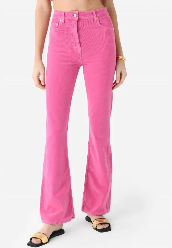 Tight trousers for women with side slits and ankle-length design for chic style -Corduroy Blend Flared Jean In Cone Pink