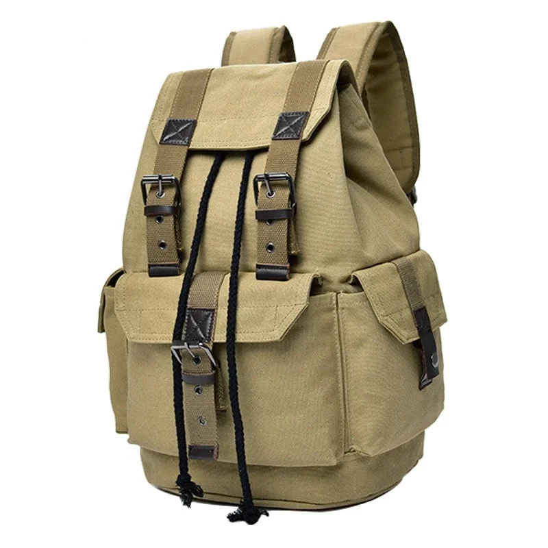 Travel backpack with built-in USB charging port -Men's Canvas Vintage School Backpack