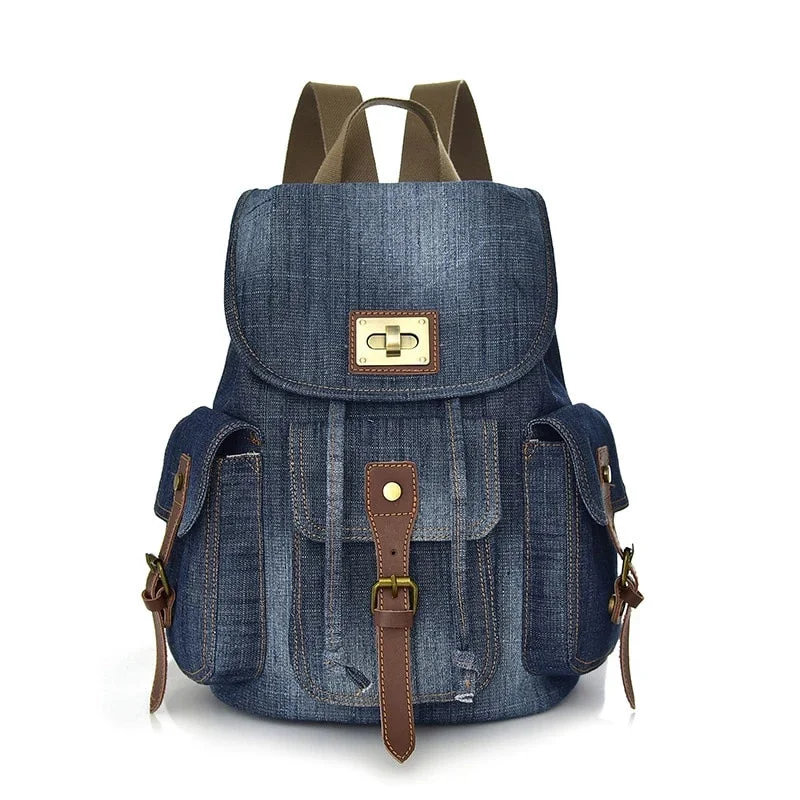 Waterproof hiking backpack for river crossing trips -Women's Vintage Denim Backpack