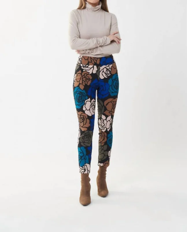 Tight trousers for women with pockets and slim silhouette for practical fashion -Floral Slim Leg Pants In Black/multi