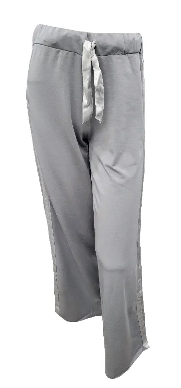 Tailored tight trousers for men with sharp crease and polished look -Kimber Long French Terry Wide Leg Pant With Satin Stripes In Silver