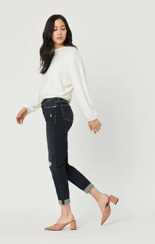 High-waisted tight trousers for women with belt loops for added style -ADA BOYFRIEND JEANS IN SMOKY RIPPED VINTAGE