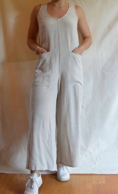 Form-fitting tight trousers for women with slimming effect and flattering cut -Linen Remy Jumpsuit In Natural