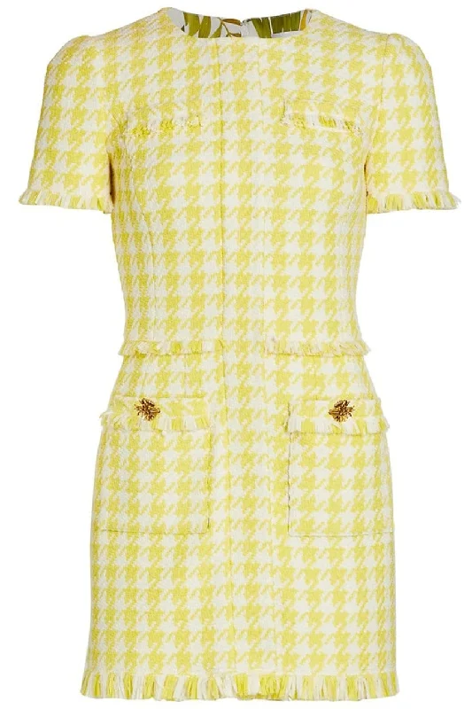 Green Dresses for Nature -Short Sleeve Mini Gingham Tweed Dress