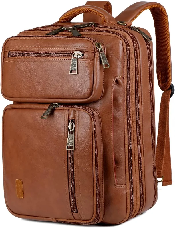 Compact travel backpack with airline carry-on size -FR Fashion Co. 16" Leather Laptop Backpack Briefcase