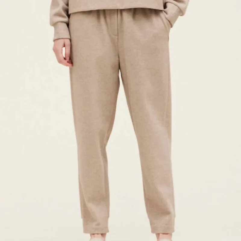 Tight trousers for women with belt loops and classic design for versatile look -Felt Pants In Beige