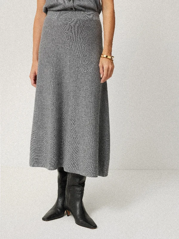 Beaded Dresses for Glamour -Merino Knitted A-line Skirt | Grey