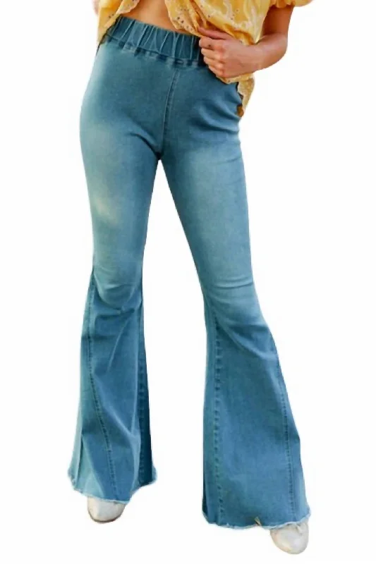 Soft wool tight trousers for women with cozy, refined fabric for cold weather -The Jolene High Waisted Flare Jeans In Light Wash