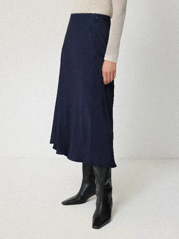 Flared Dresses for Retro -Satin Bias Asymmetric Skirt | Navy