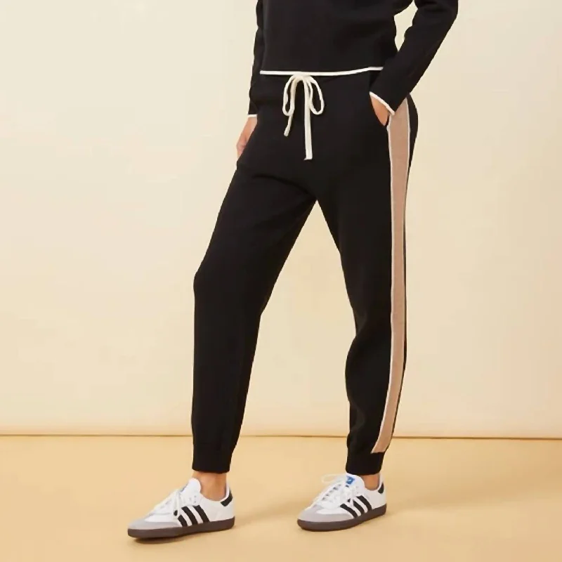 Loose-fit tight trousers for women with high waist and casual, comfortable style -Jogger Contrast Stripe In Blab/camel