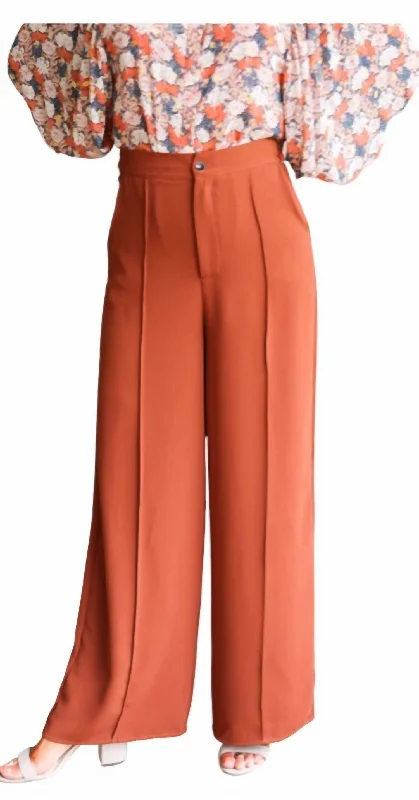 Smart casual tight trousers for women with cuffed ankle and tailored design -Woven Wide Pants In Caramel