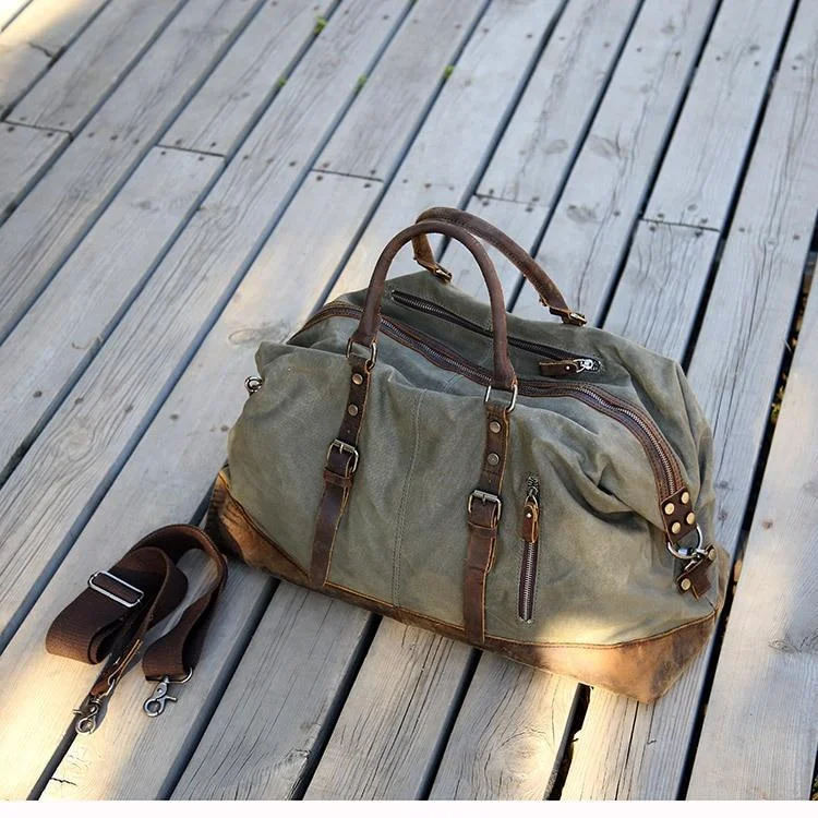 Camouflage backpack for hunting expedition needs -Men's Large Vintage Waxed Canvas Travel Duffel Bag