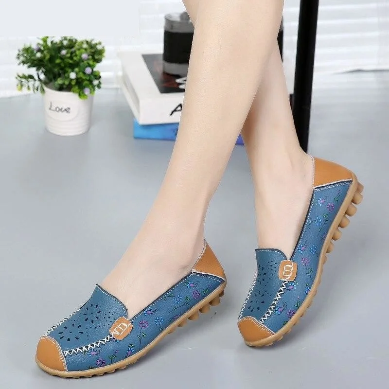 Fashion-forward loafers for women with chunky heels and bold colors-Summer Women's Soft Real Leather Breathable Slip-on Flats Casual Loafers