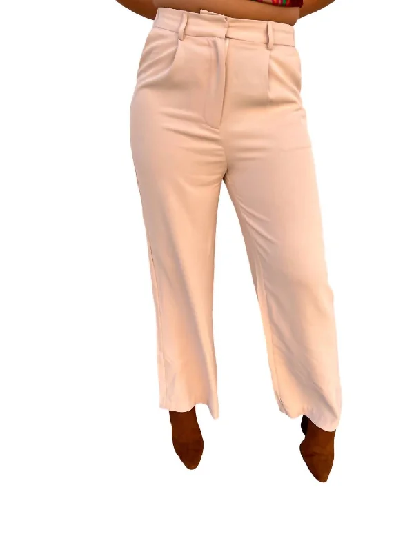 Skinny fit tight trousers for women with minimalistic design for clean look -Raella Solid Point Wide Pants In Beige