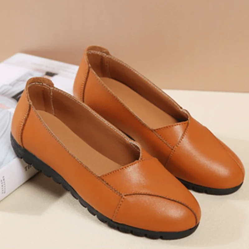 Loafers for women with cross-strap detailing for added flair and support-Women Casual Breathable Leather Halved Belt Slip-On Soft Sole Loafers