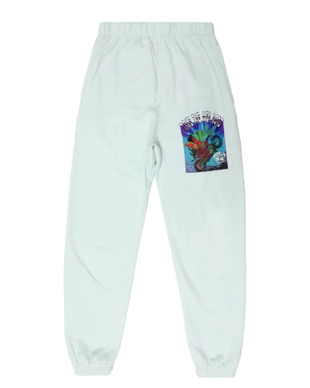 Casual tight trousers for women with cotton blend fabric for easy everyday wear -Take The High Road Sweatpants In Teal