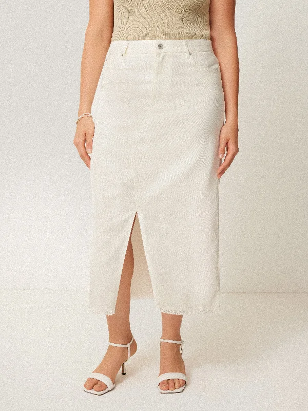 White Dresses for Pure Look -Denim Maxi Split Front Skirt | Ecru