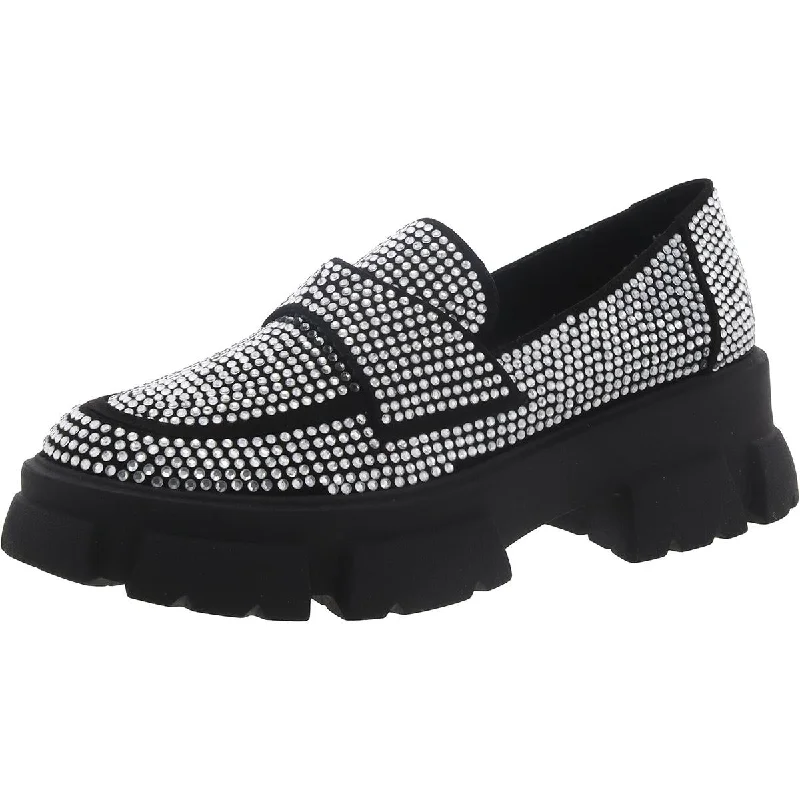 Casual loafers for men with durable canvas material and stylish designs-Steve Madden Womens Trifecta Faux Suede Rhinestone Loafers